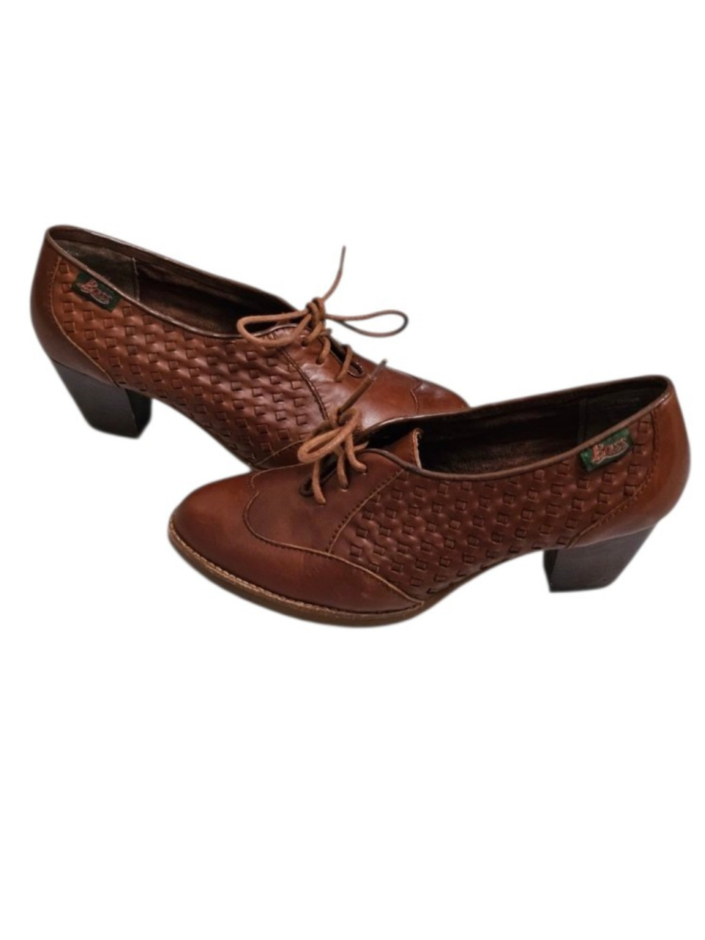 Vintage G.H. Bass Fidele Womens 7.5 M Brown Leather Woven Oxford Heels Lace Up